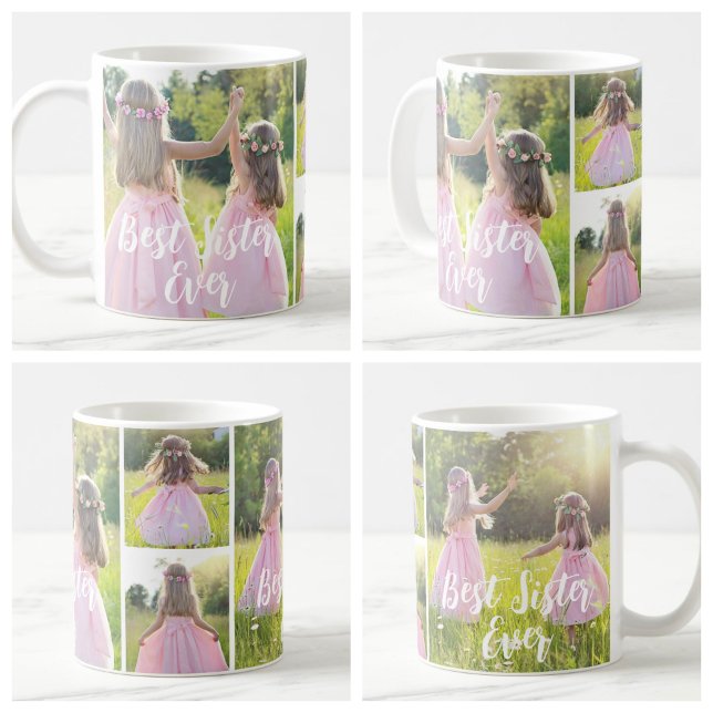 Caneca De Café Custom 4 Photo Best Sister Ever Gift (Criador carregado)