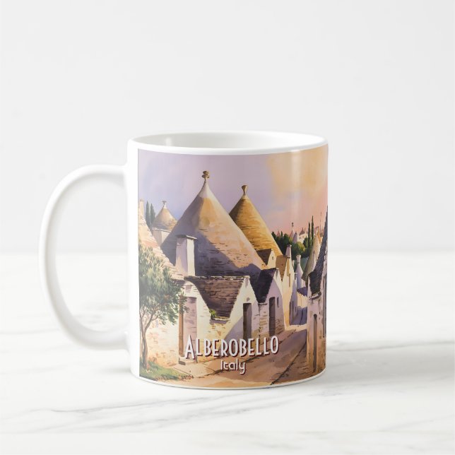 Caneca De Café Custom Alberobello Trulli House Watercolor Travel (Esquerda)