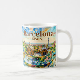 Caneca De Café Custom Barcelona Spain Watercolor Park Guell Retro