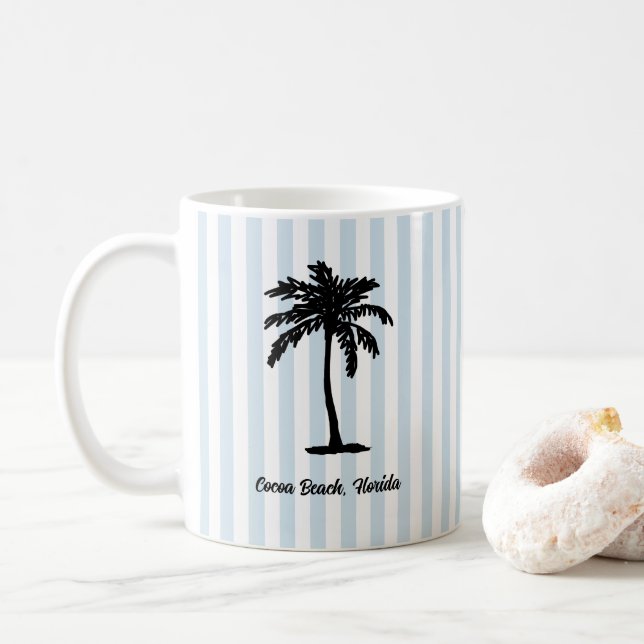 Caneca De Café Custom Beach Palm Tree Nautical Stripe (Com Donut)