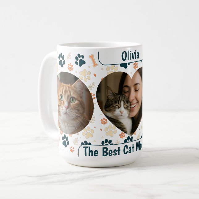 Caneca De Café Custom Best Cat Mom Ever Coffee Mug – Personalized (Frente Esquerda)