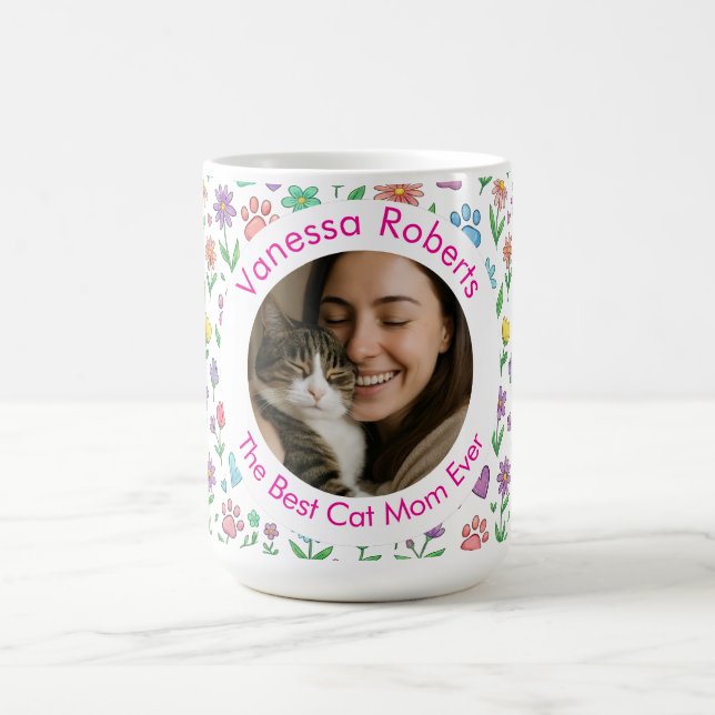 Caneca De Café Custom Best Cat Mom Ever Photo Mug - Personalized  (Centro)
