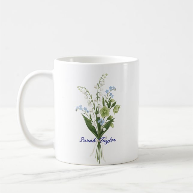 Caneca De Café Custom Birth Flower Lily of The Valley (Esquerda)