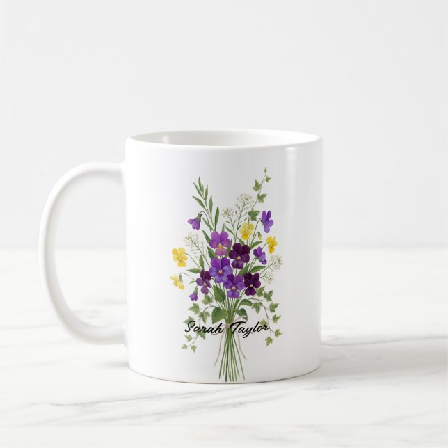 Caneca De Café Custom Birth Flower Violet Personalized Mug (Esquerda)