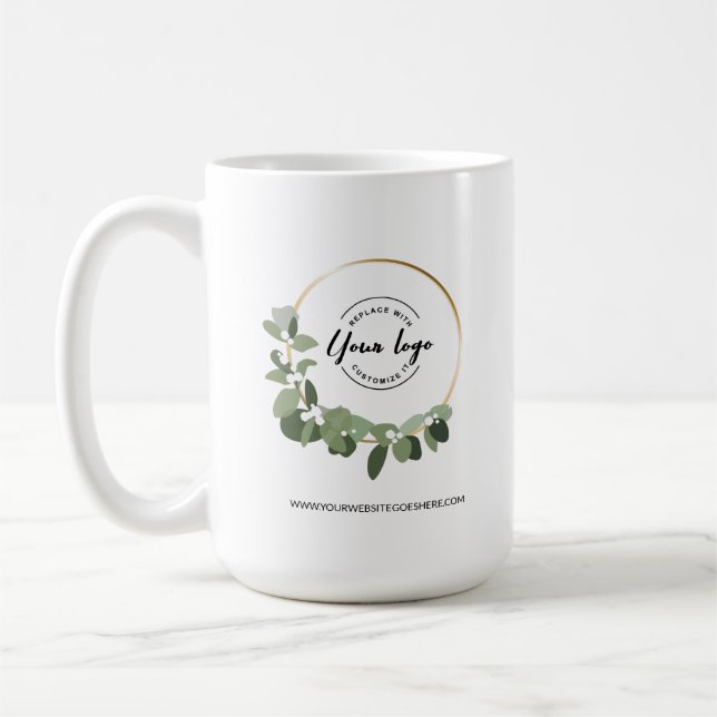Caneca De Café Custom Business Logo with Greenery Wreath holiday (Esquerda)