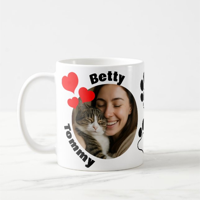 Caneca De Café Custom Cat Lover Mug with 2 Photos & Names  (Esquerda)