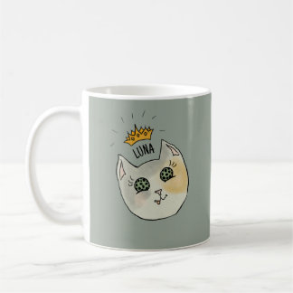 Caneca De Café Custom Cat Name Art - Chubby White Cat with Crown