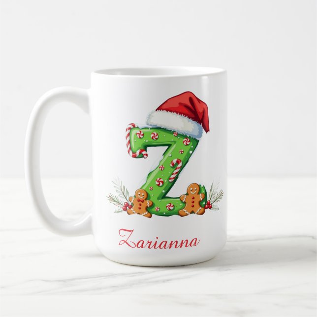 Caneca De Café Custom chic stylish initial Z merry Christmas  (Esquerda)
