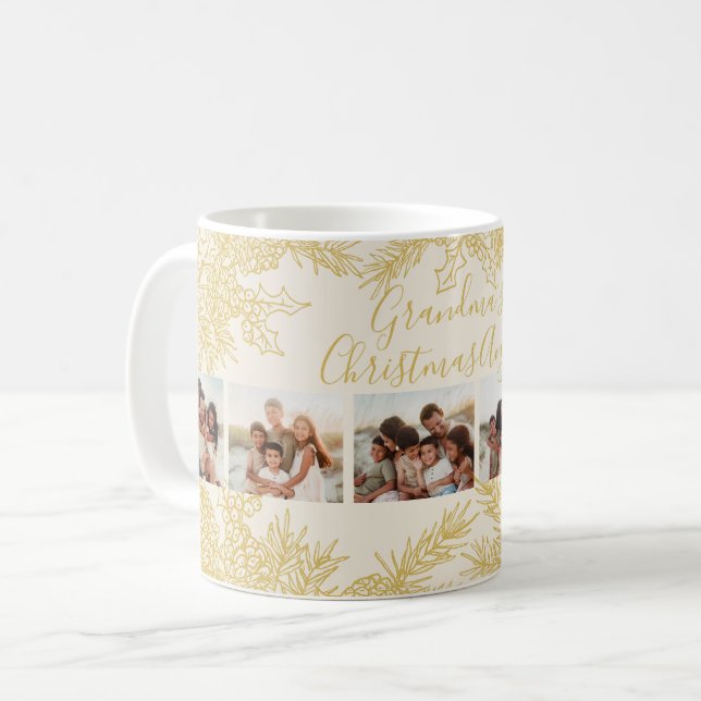 Caneca De Café Custom Christmas Elegant Grandma's Photo Collage (Frente Esquerda)