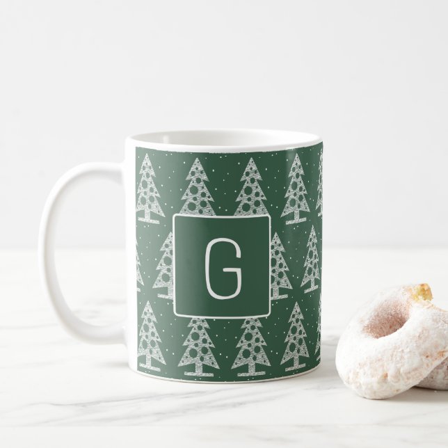 Caneca De Café Custom Christmas Monogram Mug with White Trees (Com Donut)