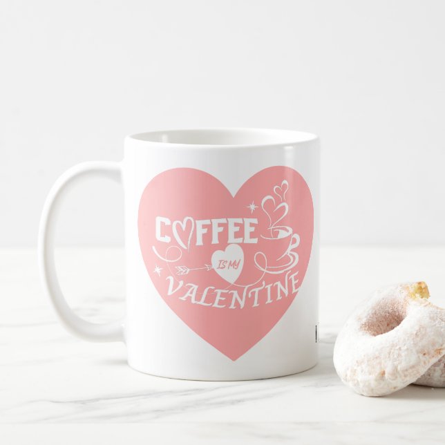 Caneca De Café Custom Coffee Lover Pink Heart Arrow Valentine (Com Donut)
