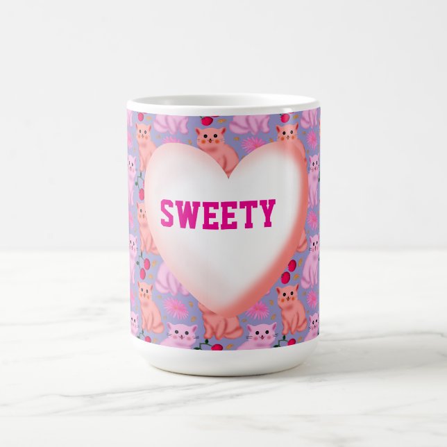 Caneca De Café Custom Cute Cat Cherry Floral Pattern (Centro)