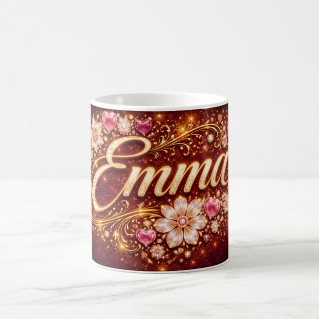 Caneca De Café Custom Emma Gold Pink Hearts Romantic Coffee Gift (Centro)