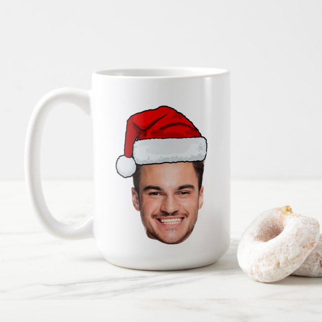 Caneca De Café Custom Face Photo Santa Hat Christmas (Com Donut)