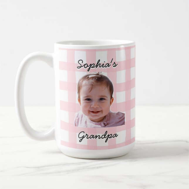 Caneca De Café Custom Father's Day Gift Pink Gingham Pattern Mug (Esquerda)