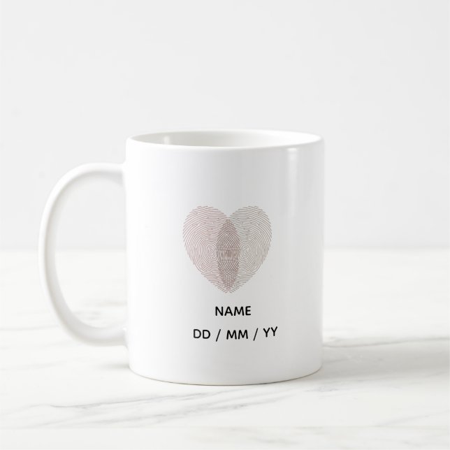 Caneca De Café Custom Fingerprint Heart Wedding Anniversary  (Esquerda)