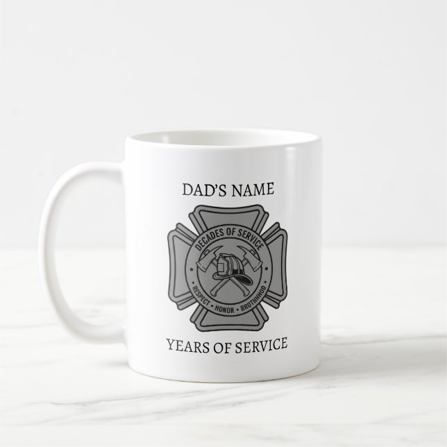 Caneca De Café Custom Firefighter Name Years of Service Gift (Esquerda)