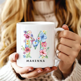Caneca De Café Custom Floral Alphabet Mug Gift for Bridal Shower