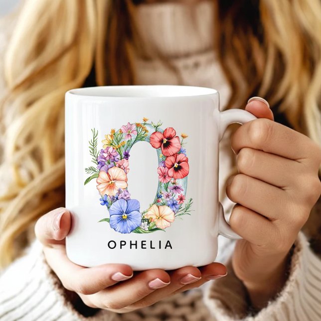 Caneca De Café Custom Floral Alphabet Mug Gift for Mom and Kids (Custom Monogram Name Mug for Mom or Bridesmaids, Custom Floral Alphabet Mug for Teacher or Nurse)