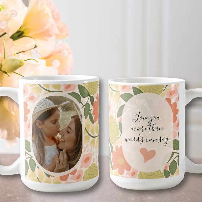 Caneca De Café Custom Floral Photo Mug – Editable Message  (Personalized Photo Mug with Custom Message)