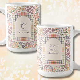 Caneca De Café Custom Floral Plaid Mug – Custom Name & Quote