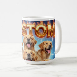 Caneca De Café Custom Golden Retrievers Cosmic Lightning Design