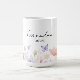 Caneca De Café Custom Grandma Est. Year - Flower and Butterfly
