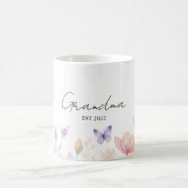 Caneca De Café Custom Grandma Est. Year - Flower and Butterfly