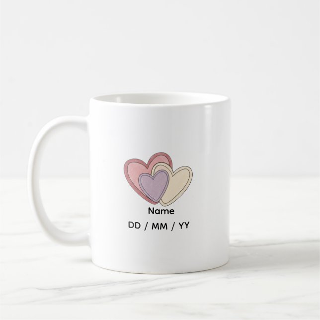 Caneca De Café Custom Heart Mug with Name  Date (Esquerda)