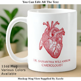 Caneca De Café Custom Labelled Vintage Anatomical Heart, Red