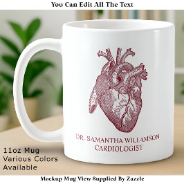 Caneca De Café Custom Labelled Vintage Anatomical Heart, Red