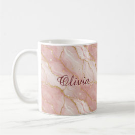 Caneca De Café Custom Modern Rose Quartz Marble Gold Glitter