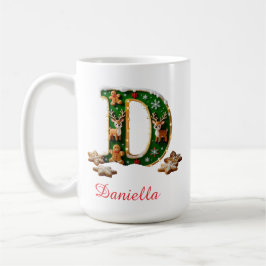 Caneca De Café Custom Monogram initial D merry Christmas