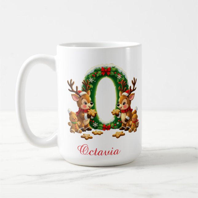 Caneca De Café Custom Monogram initial O merry Christmas  (Esquerda)