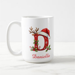 Caneca De Café Custom monogram initial snowflake merry Christmas