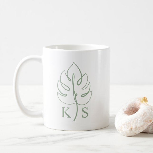 Caneca De Café Custom Monstera Monogram Wedding Logo (Com Donut)