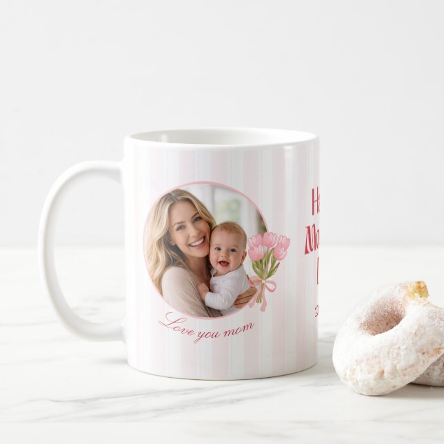 Caneca De Café Custom Mother’s Day Circle Photo Love Design (Com Donut)