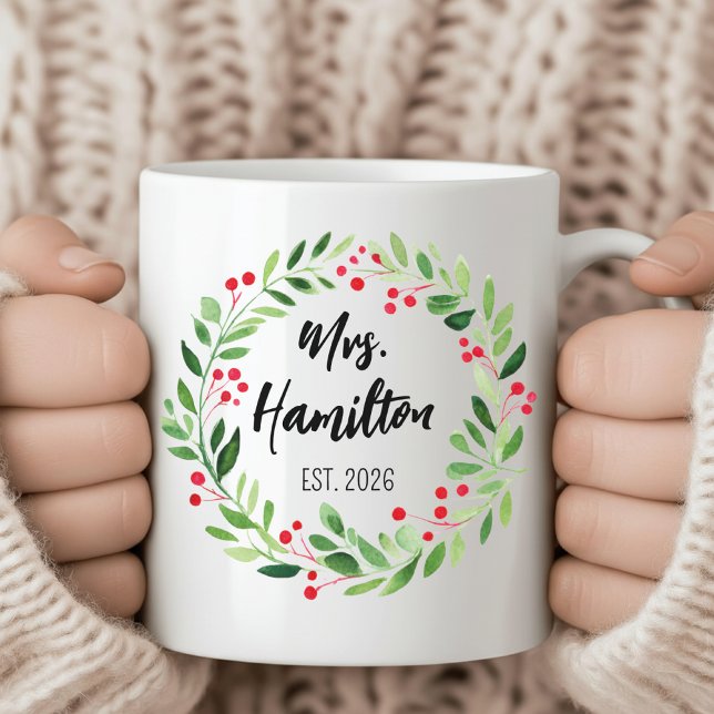 Caneca De Café Custom Mr & Mrs Christmas Mug for Newlywed Gift (personalized christmas mug, mr and mrs mug, newlywed gift mug, christmas couple mug, holiday mug,)