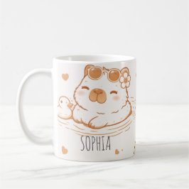Caneca De Café Custom Name Cute Capybara With Sunglasses Kids