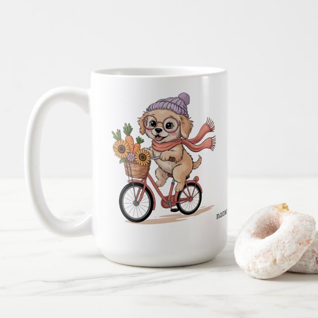 Caneca De Café Custom Name Dog Lover Gift | Whimsical Puppy Coffe (Com Donut)
