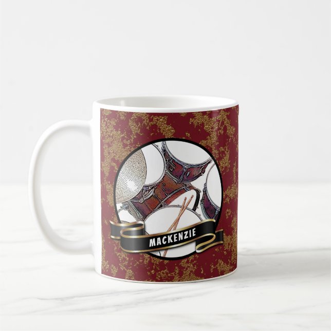 Caneca De Café Custom Name Drummer Christmas Drum Kit Music Mug (Esquerda)