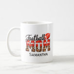 Caneca De Café Custom Name Football Mom | Mother's Day<br><div class="desc">This design features the text "Football Mom" with a rugby ball. The text is a rugby ball and leopard print inspired. It is a perfect gift for football or rugby players,  fans and coach for Mother's Day,  Christmas,  birthday and any other occasion.</div>