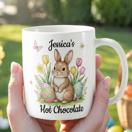 Caneca De Café Custom Name Hot Chocolate Preppy Easter Bunny