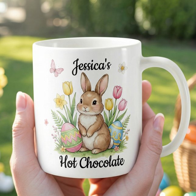 Caneca De Café Custom Name Hot Chocolate Preppy Easter Bunny (Criador carregado)