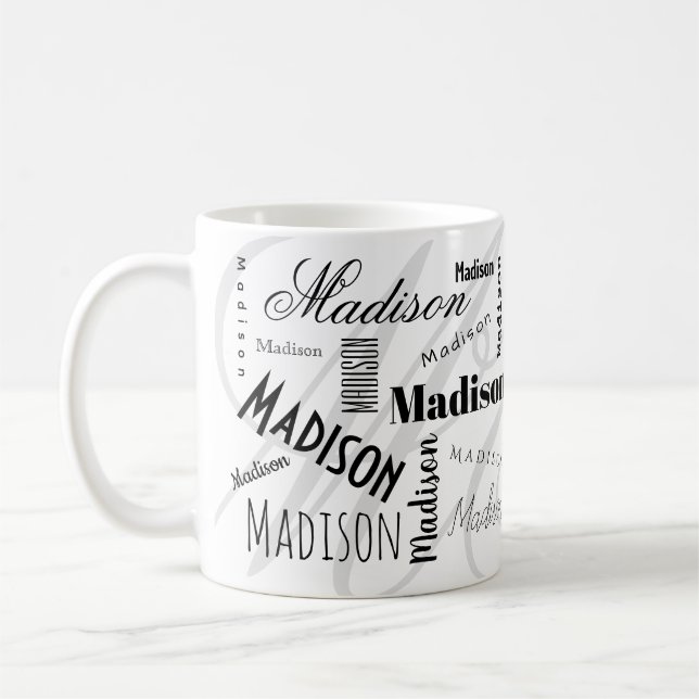 Caneca De Café Custom Name Madison Black White Coffee Mug (Esquerda)
