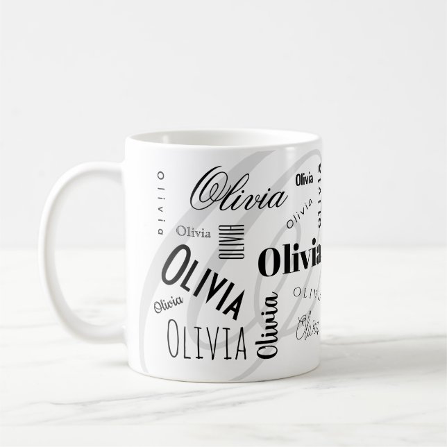 Caneca De Café Custom Name Olivia Black White Coffee Mug (Esquerda)