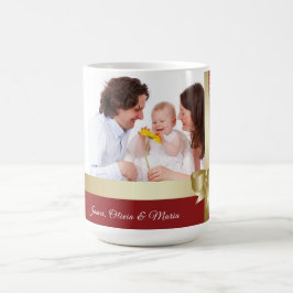 Caneca De Café Custom Name & Photo Holiday Red, Gold Bow