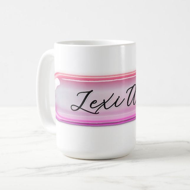 Caneca De Café Custom Name Pink Glass Effect | Personalized (Frente Esquerda)