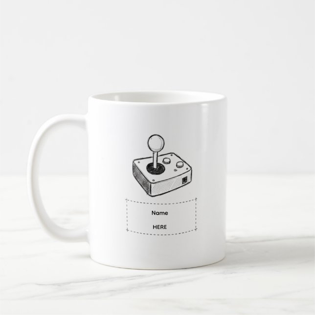 Caneca De Café Custom Name Retro Joystick Gamer Sketch (Esquerda)