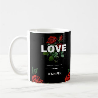 Caneca De Café Custom Name Romantic Floral Gift for Valentine